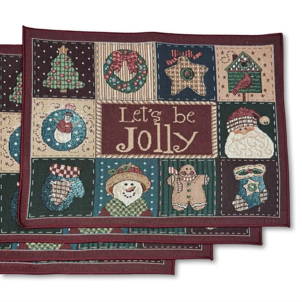 Vintage‎ Vicki Howard Set of 4 Christmas Patchwork Tapestry Placemats USA Made
